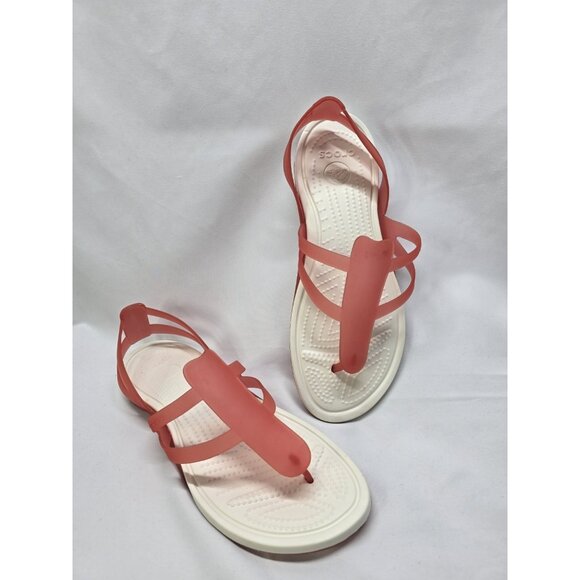 Crocs Adrina Pink / White Womens Size 10 Strappy Thong Sandals - Picture 6 of 9